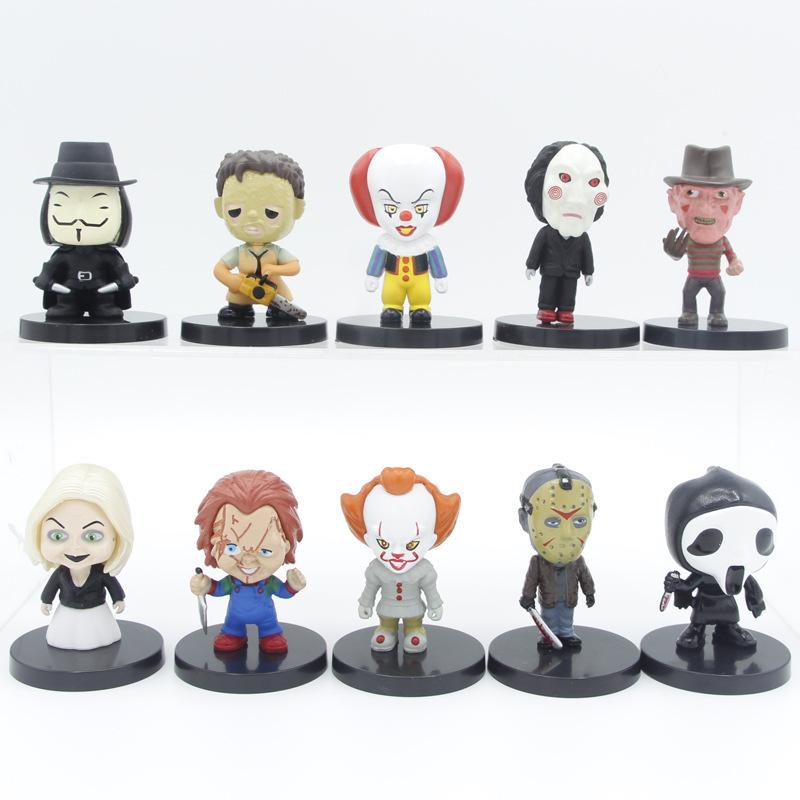 

10pcs/set Horror Film Series Jason Freddy Clown Action Figure Toys PVC Doll Model Halloween Gift