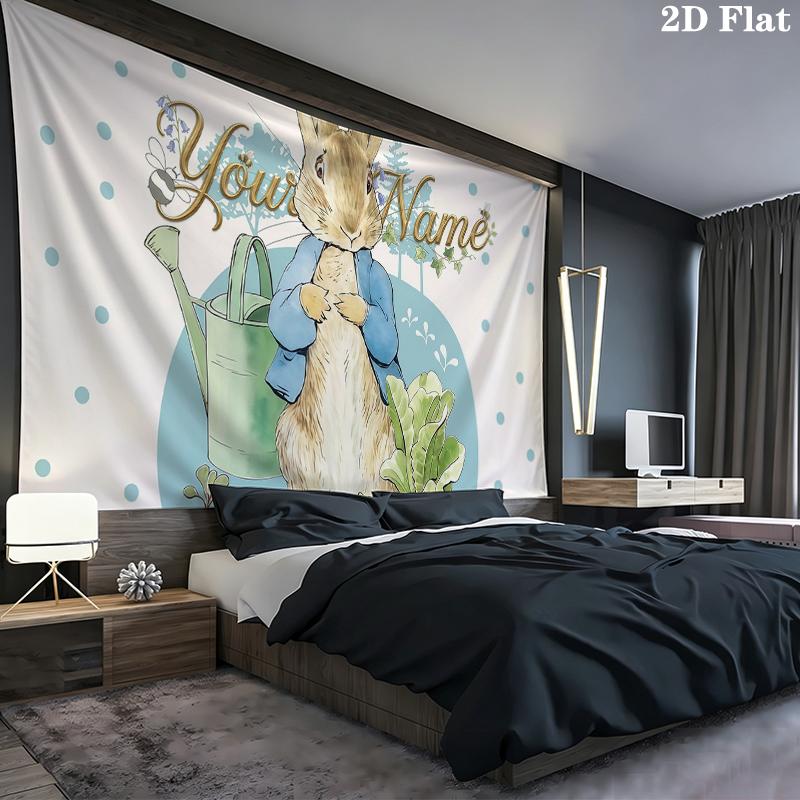 Custom Name,Peter Rabbit Wall tapestry, aesthetic printed fabric blanket, suitable for bedroom, living room, and home decor.