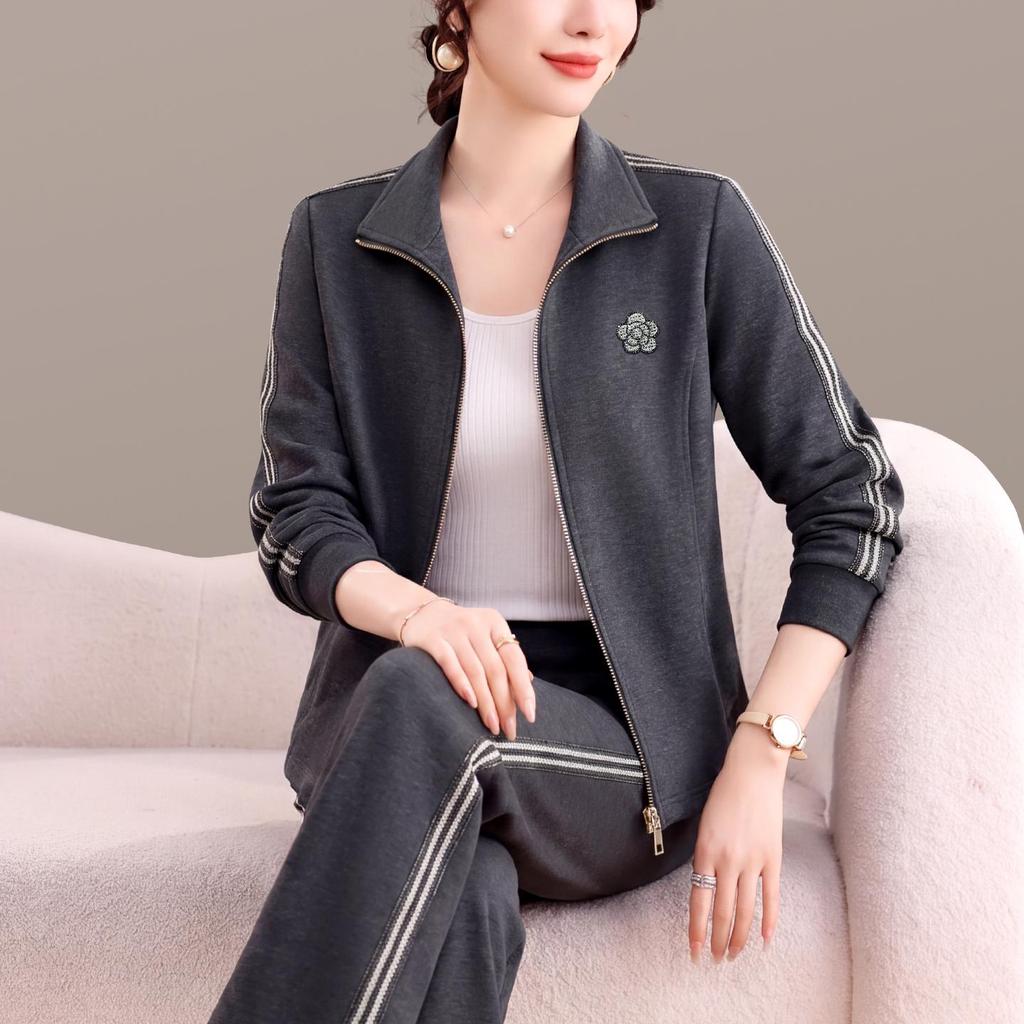 Damen 2026 Elegantes Zwei-Teiler Sportanzug für Frühling & Herbst - Locker Geschnittener Cardigan & Kapuzenpullover mit Revers
