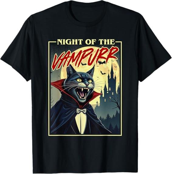 NEW LIMITED Night Of The Vampurr - Spooky Cat Vampire Halloween T-Shirt S-3XL Unisex T-Shirt S