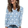 Women's Fashionable Loose-Fit V-Neck Long-Sleeved T-Shirt Christmas Print Pullover