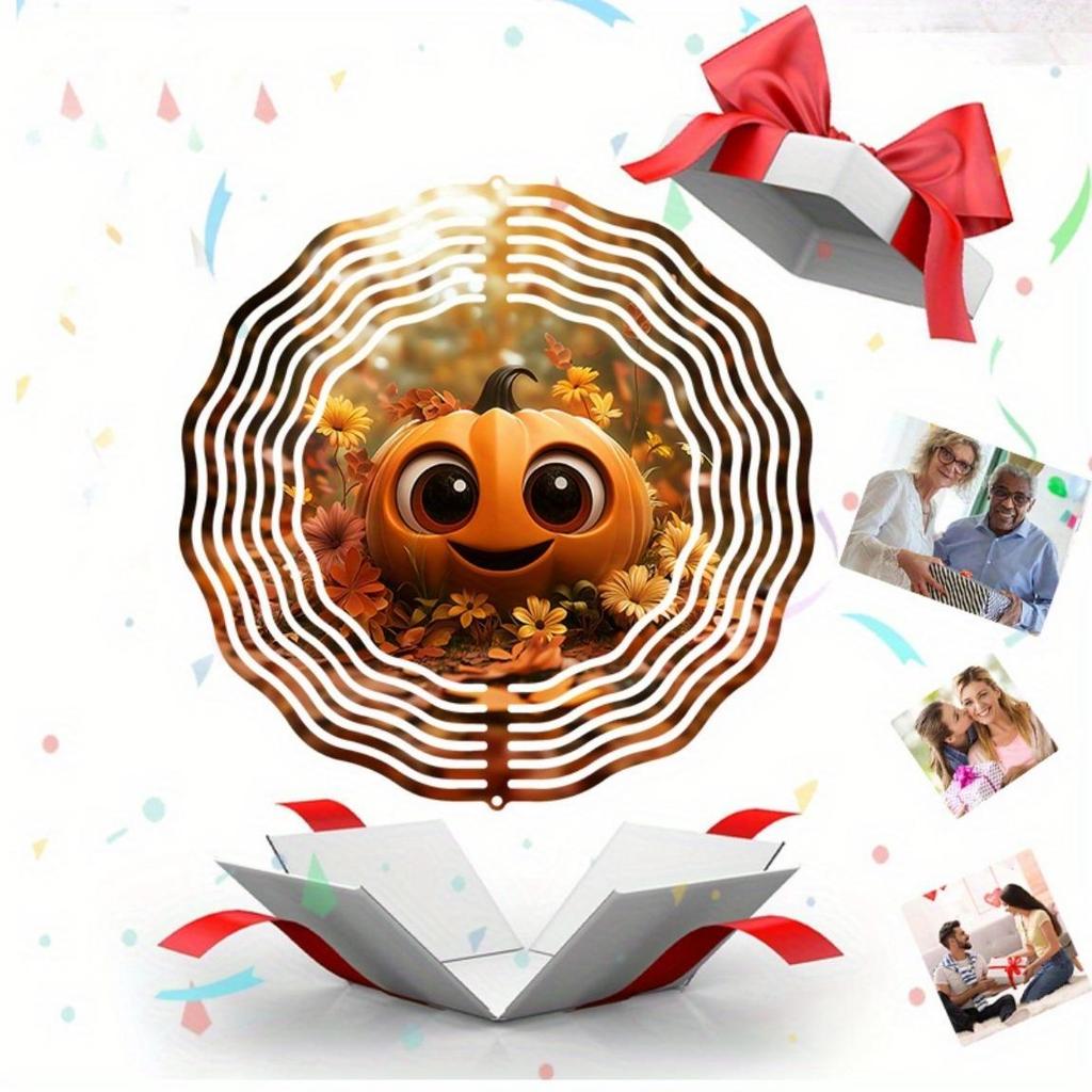 Dynamic Outdoor Windmill with Pumpkin and Autumn Leaf Decoration Infinite Rotation Wind Chime Classic Style for Yard Garden Home