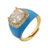Gold Plated Zircon Open Ring Multicolor Geometric Square Ring Enamel Dripping Oil Ring  For Women