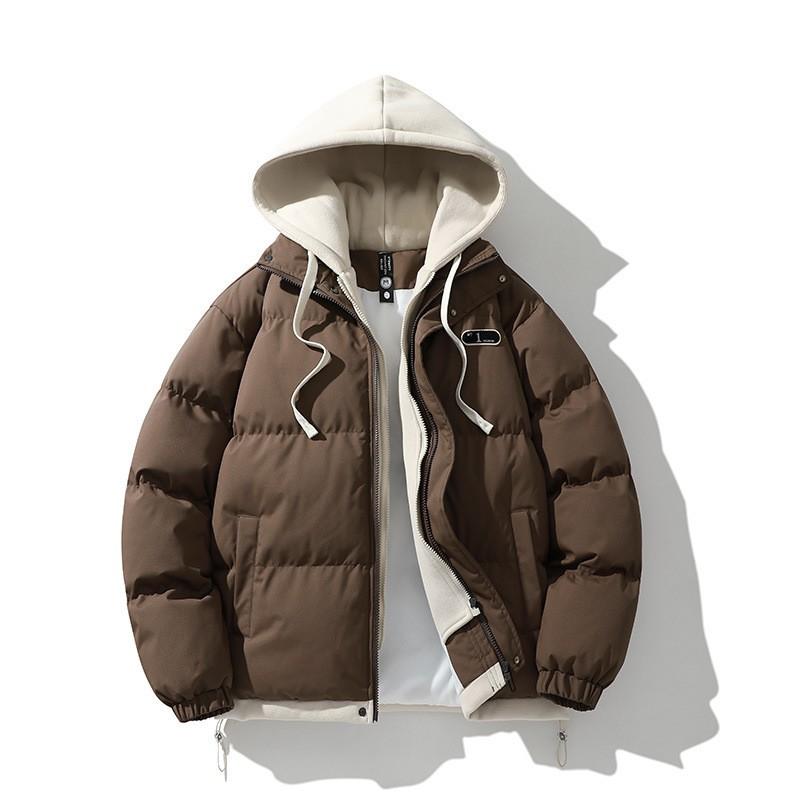 Unisex Solid Color Stand Collar Puffer Jacket Winter Thick Warm Casual Loose Fit Hoodless Down Alternative Coat
