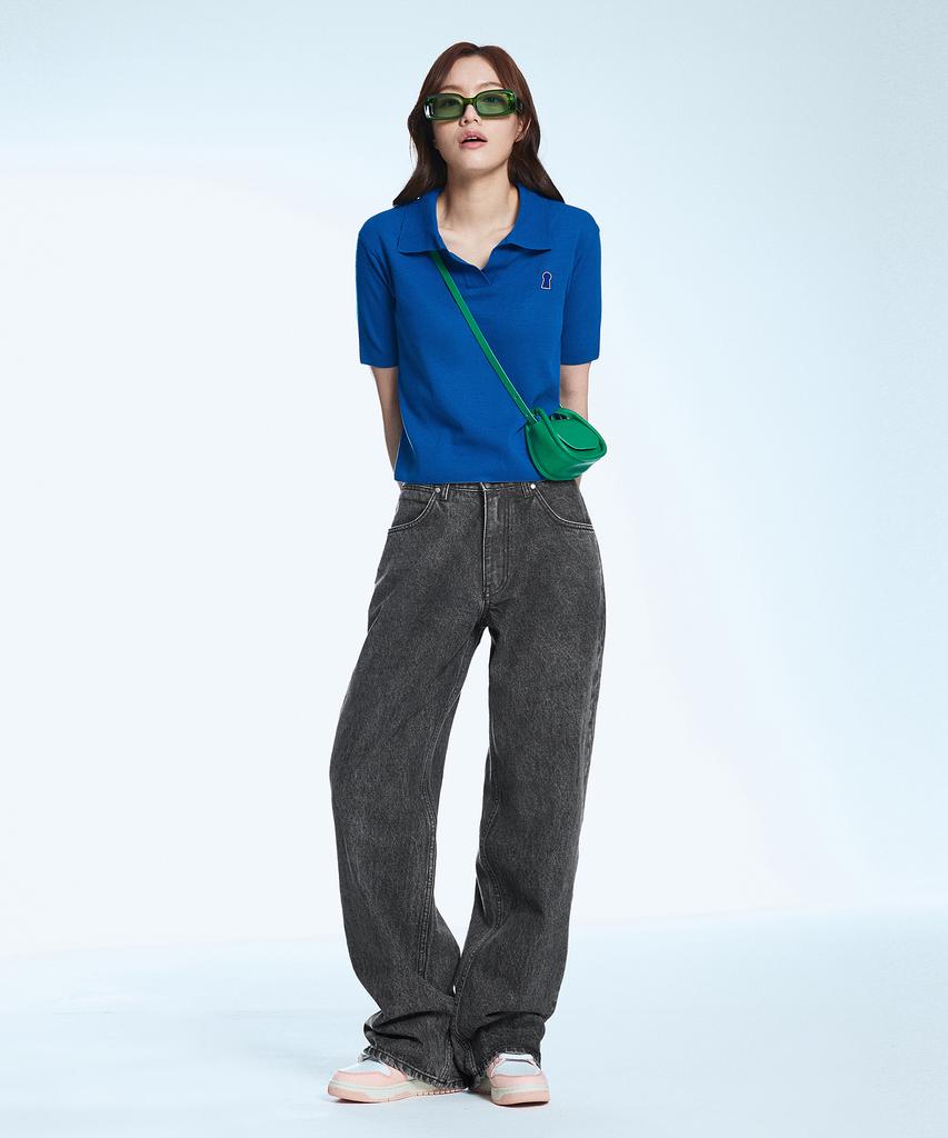 Sekeonmonollogeu Keyhole Collar Short Sleeve Summer Knit Cobalt Blue Sekt005Coblue