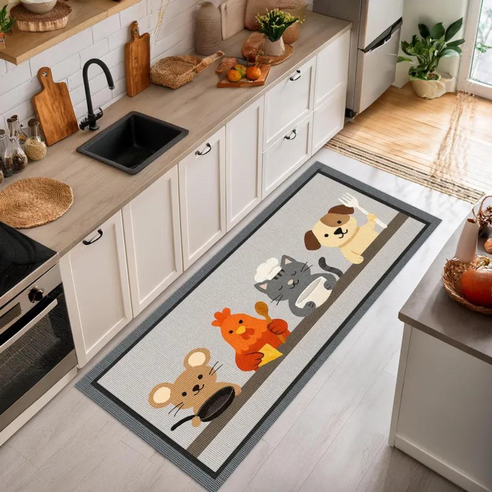 Kuchyňský kreslený zvířecí koberec podložka rohožka - Vzor příborů bytová dekorace s designem lásky k kuchyni ložnicové koberce do obývacího pokoje