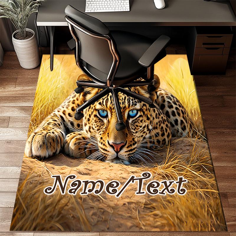 1PC Custom Name Leopard Wild Theme Floor Mat Ideal for Living Room, Game Rooms, Office, Bedroom,Floor Mat Playful Design