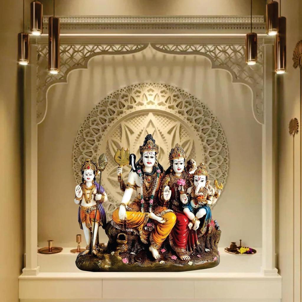 Hand Carved God Shiva Family Resin Statue Idol Sculpture Multicolor | Height 7 Inch/Religious Puja Item-Showpiece