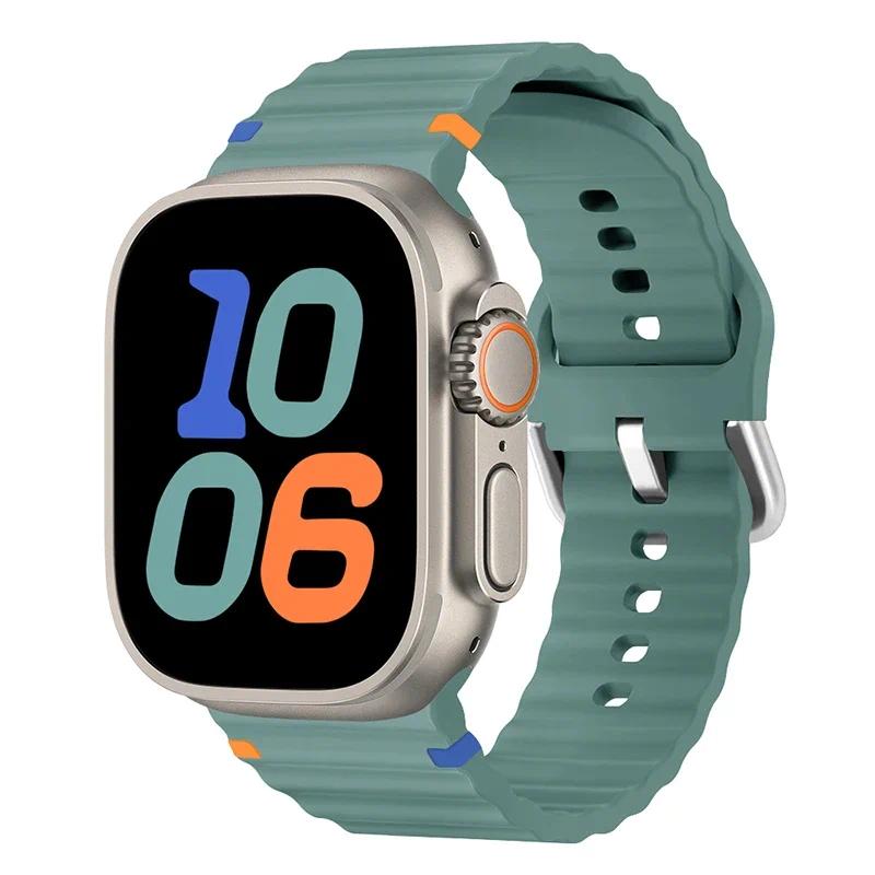

Silicone Strap for Apple Watch Band Ultra 3 49mm 46mm 45mm 44mm 40mm 41mm 42mm Sport Correa for iwatch Series 11 10 9 8 7 6 SE 3 42 44 45 46 49mm зелений