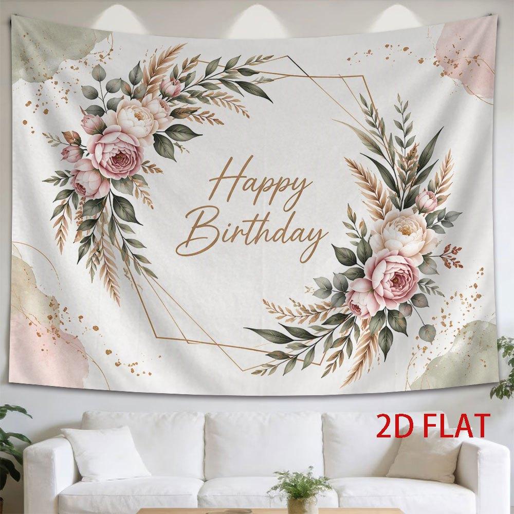 2D Flat - 2D Flat - 1pc 2D Flat Tapestry Birthday Floral Wreath Decoration for Celebration Wall Hanging