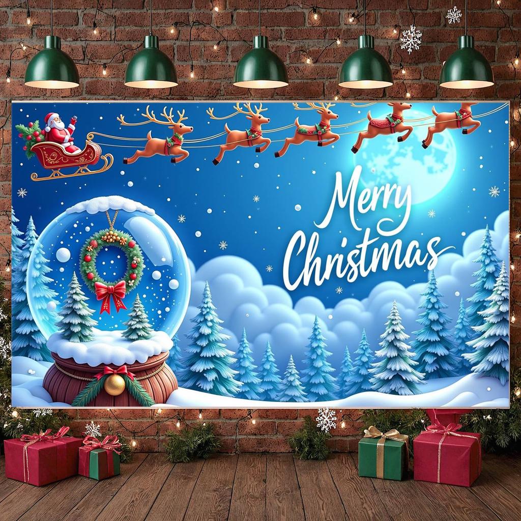 Weihnachtsmann Schlitten Banner Weihnachtsmann Design Weihnachtsfeier Banner Weihnachtsdekoration Banner Schneeflocken Deko Für Bürodekoration Shopping