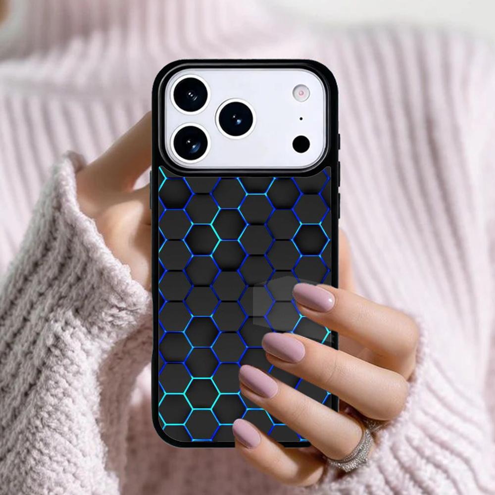 Carbon Fibre Futuristic Neon honeycomb Phone Case For Apple iPhone 17 Air 16E 15 14 Plus 13 12 11 Pro Max Mini Funda Cover