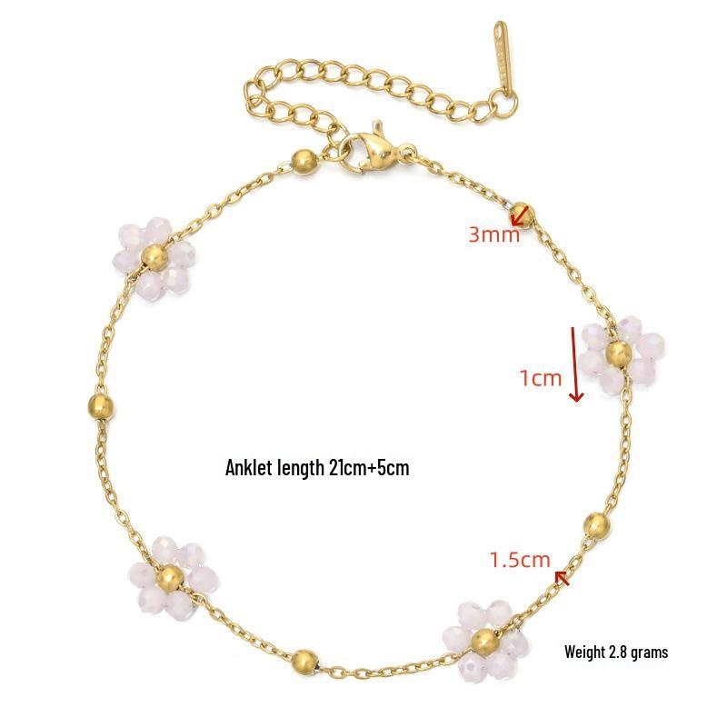 Elegant Crystal Flower O-Bead Chain Bracelet Necklace In Stainless Steel