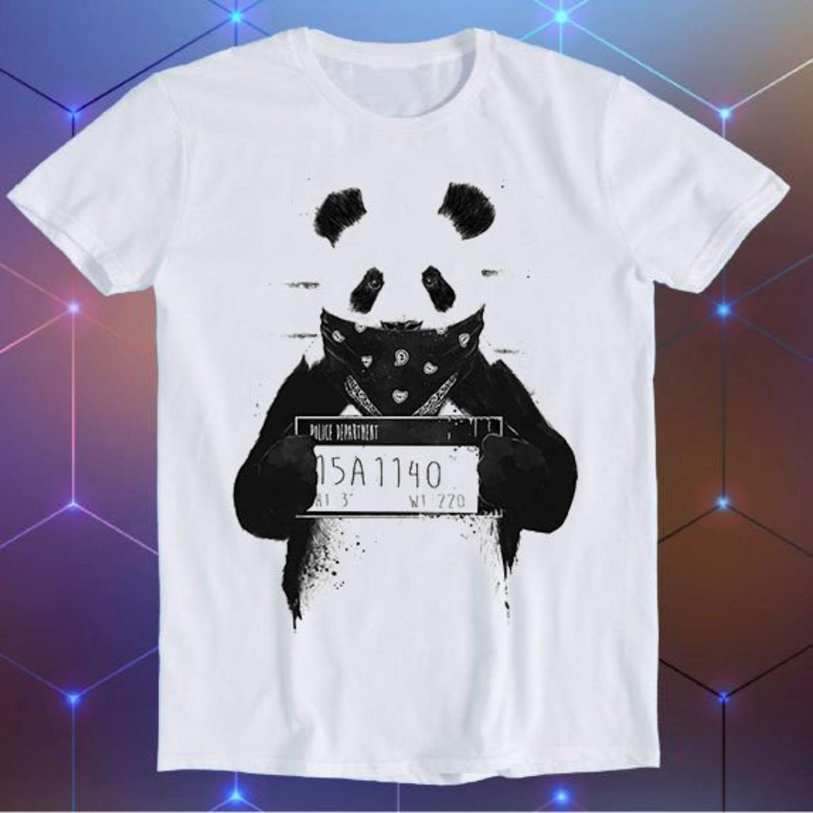 Gangsta Panda Bear Prison Mugshot Meme Unisex Gamer Cult Movie Music Cool Funny Gift T-Shirt E923 M