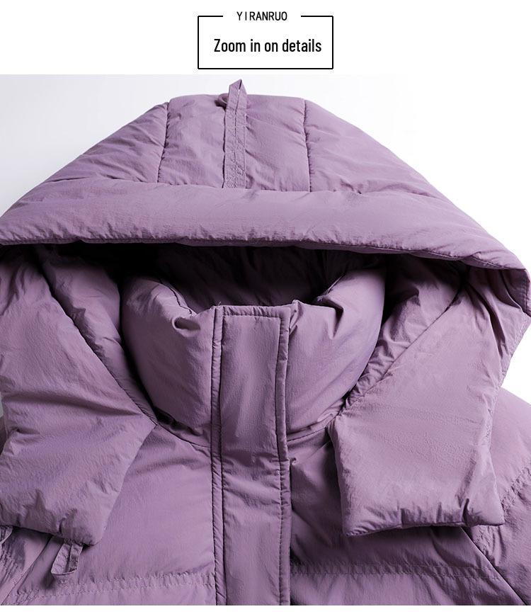 2024 Women's Mid-Length White Duck Down Hooded Winter Coat