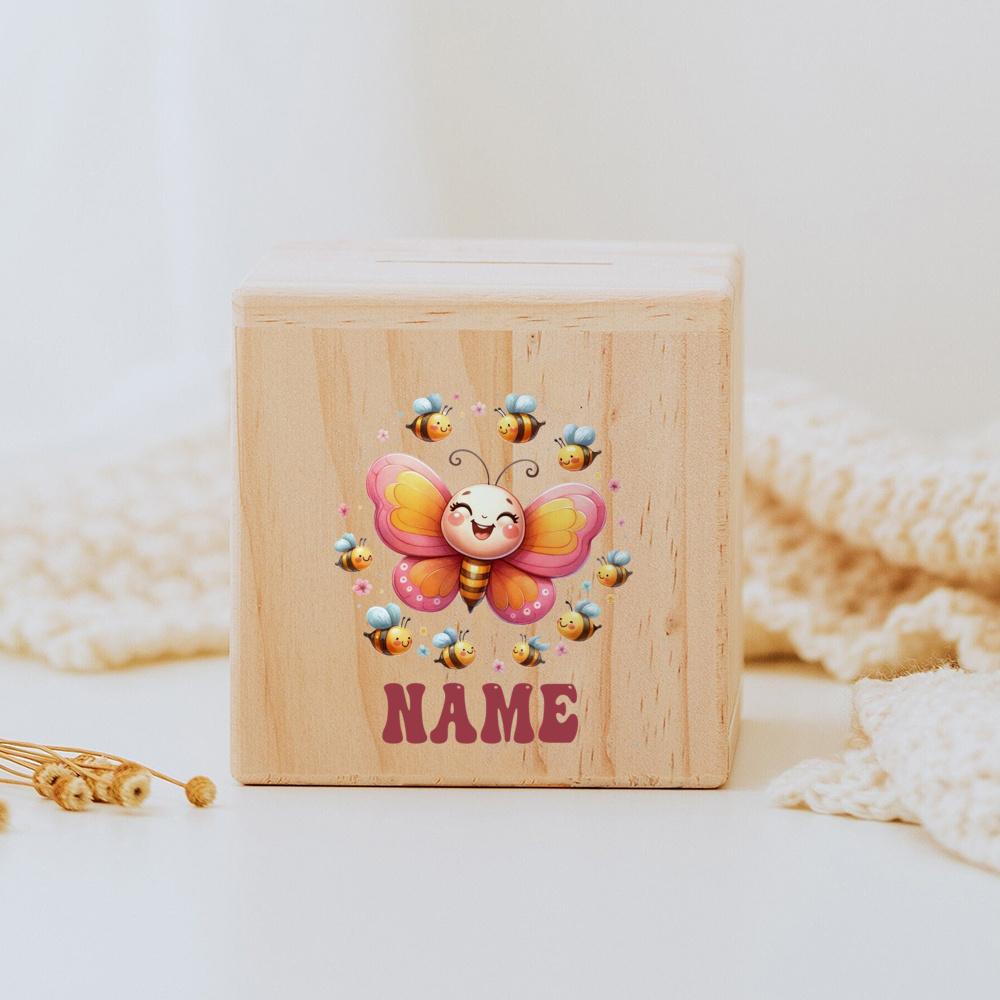 Personalized Money Box Custom Name Wooden Money Boxes Cute Child Coin Bank  Coin Collection Case Birthday Holiday Gifts for Kids