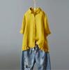 Women's Cotton And Linen Lace Solid Color Button Up Shirt Upper Hem Short Sleeve