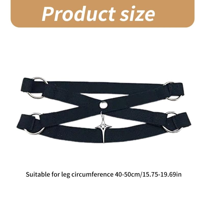 Womens Gothic Punk Elastic Thigh Garter Belt with Metal Star Pendant Leg Harness Straps Crisscross Bandages Leg Wraps
