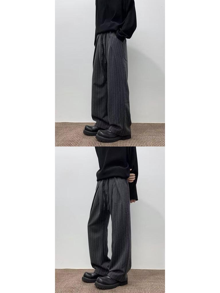 Men's Retro Slim Fit Striped Dress Pants - Casual, Loose, High Street Style for Spring and Autumn