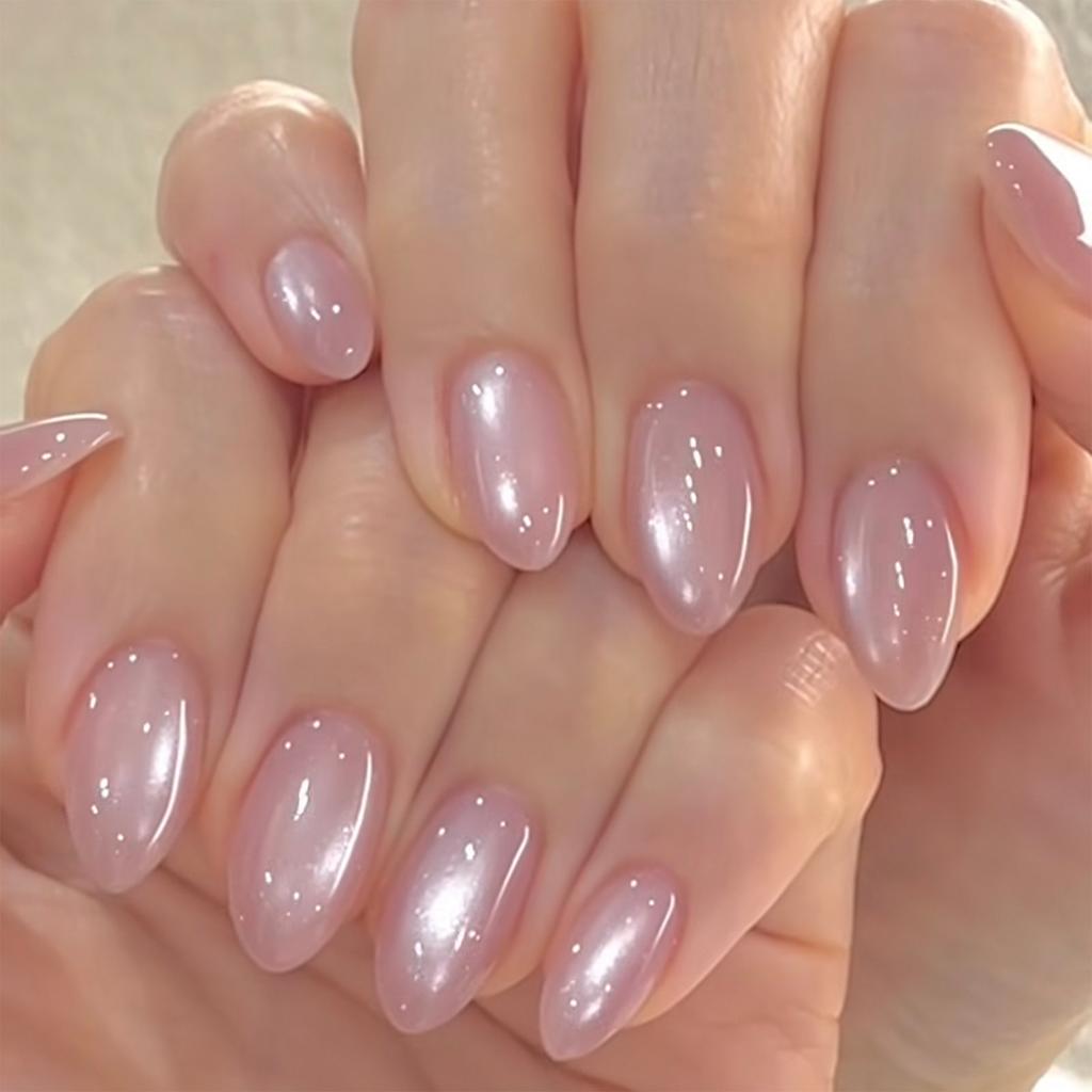 24Pcs Purple Cat Eye Almond Press On Nails French Tip With 3D Love Star Rhinestone And Pearl Nail Art