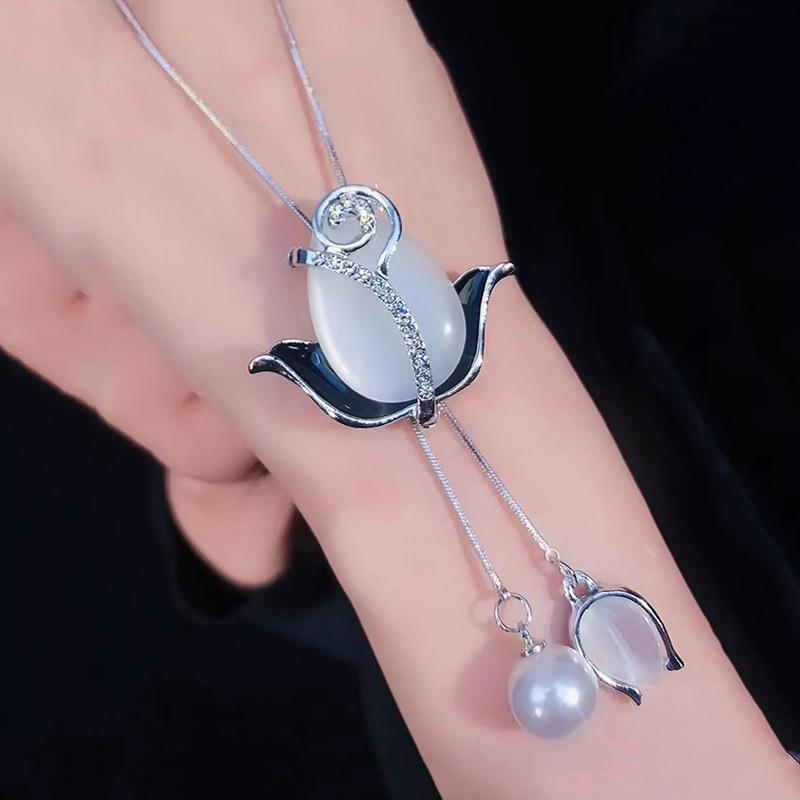 New Arrival Opal Tulip Long Necklaces for Women 2024 Fashion Crystal Statement Necklaces & Pendants Accessories белый