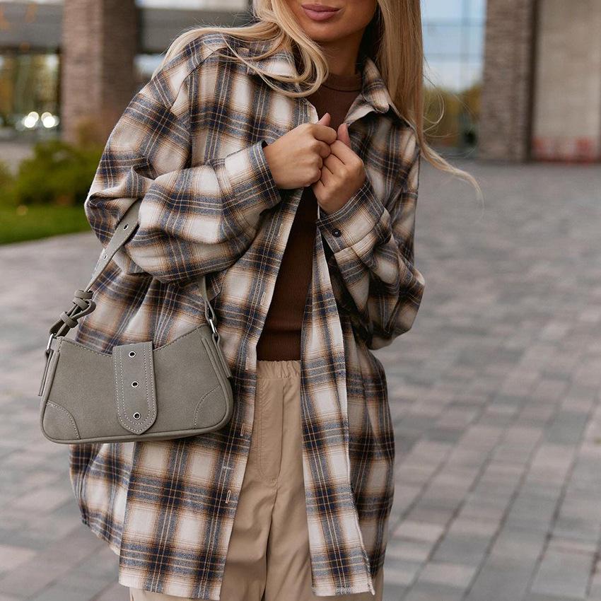 

Женская повседневная рубашка в клетку в стиле ретро - Универсальная мода осень/зима 2023 M