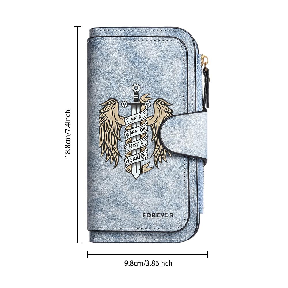 Fashion PU Leather Long Wallet Motivational Warrior Pattern Multi Card Holder Purse