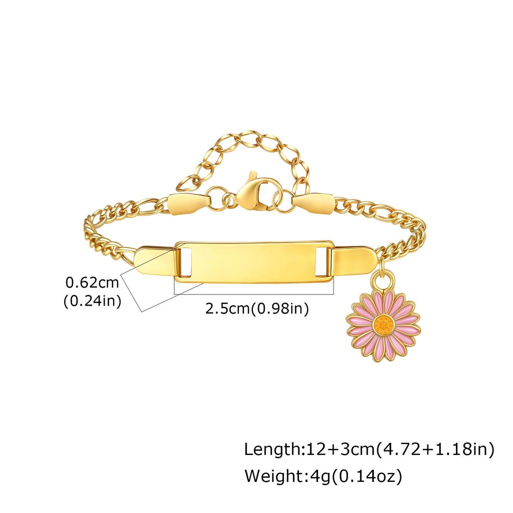 Engravable, Dripping Flower Stainless Steel Blank Curved Plate Three To One Nk Chain Children'S Bracelet, Jewelry 798