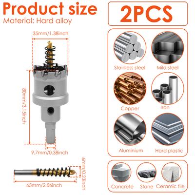 2 stuks TCT Gatzag Set 35/25 mm Wolframcarbide Tip Gatzag Snijder met Titanium-Gecoate Centerboor voor Hard Metaal IJzer