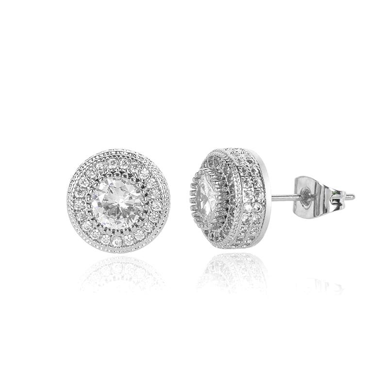 

Luxury Personality Ultra-gleaming Geometry Round Full Zircon Stud Earrings For Men Women Classic Couple Earrings Jewelry Gifts