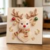 Framed Pearl Art DIY Kit with Christmas Reindeer Pattern 3D Sparkling Bead Canvas Painting Handmade Gift for Home Decoration