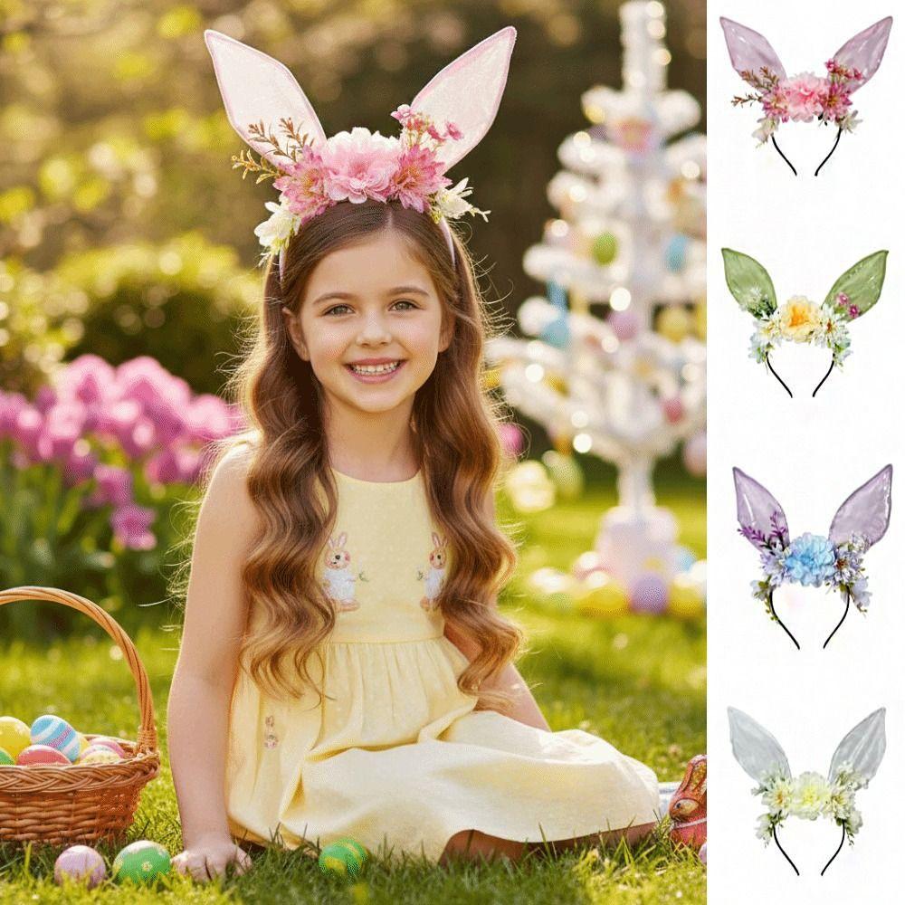 Colorful Rabbit Ears Headband Floral Bunny Ears Hair Hoop Cute Easter Headwear Cosplay Headbands