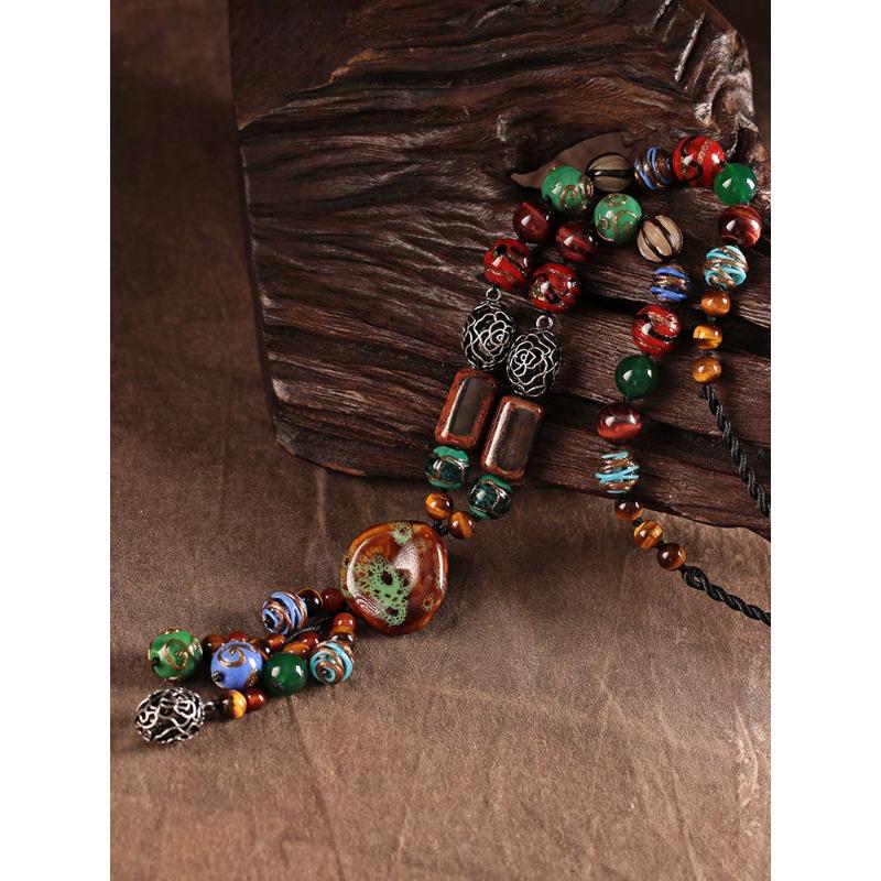 Sweater Chain Long Style Characteristic High-end Boutique Ceramic Hanging Chain Decoration Glazed Characteristic Necklace Ethnic Style Retro Women