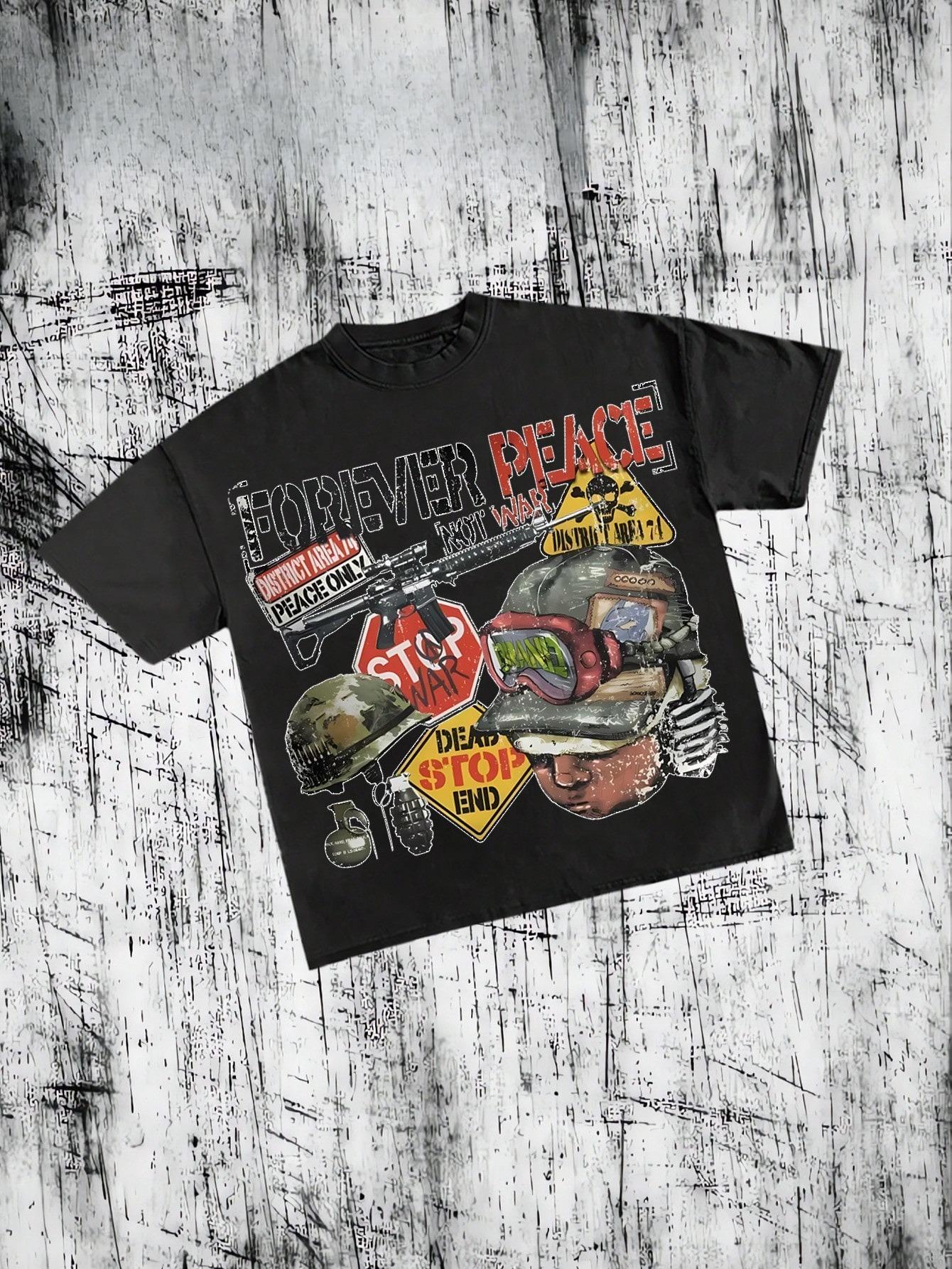 

American Retro Hip-hop Style Cotton Casual Men s Pure Cotton T-shirt All Season Casual Fashion Streetwear 4XL