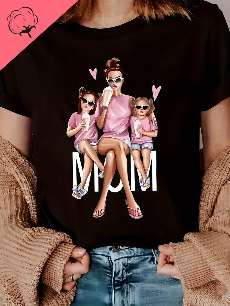 Mothers Day Gift Womens Casual Fashion TShirt Heartfelt MOM Graphic Print Short Sleeve Cotton Round Neck T Shirts