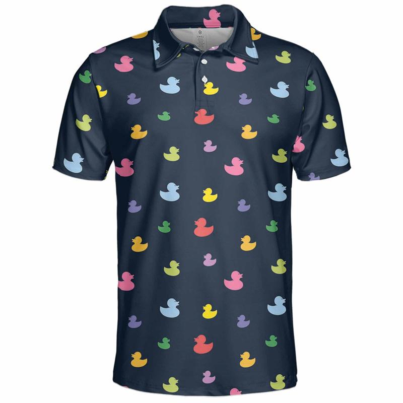 Cute Yellow Duck Pattern Golf Polo Shirt Unisex 3d Printed Cartoon Tennis Shirt Summer Street Loose Short Sleeve Tops Button Tees