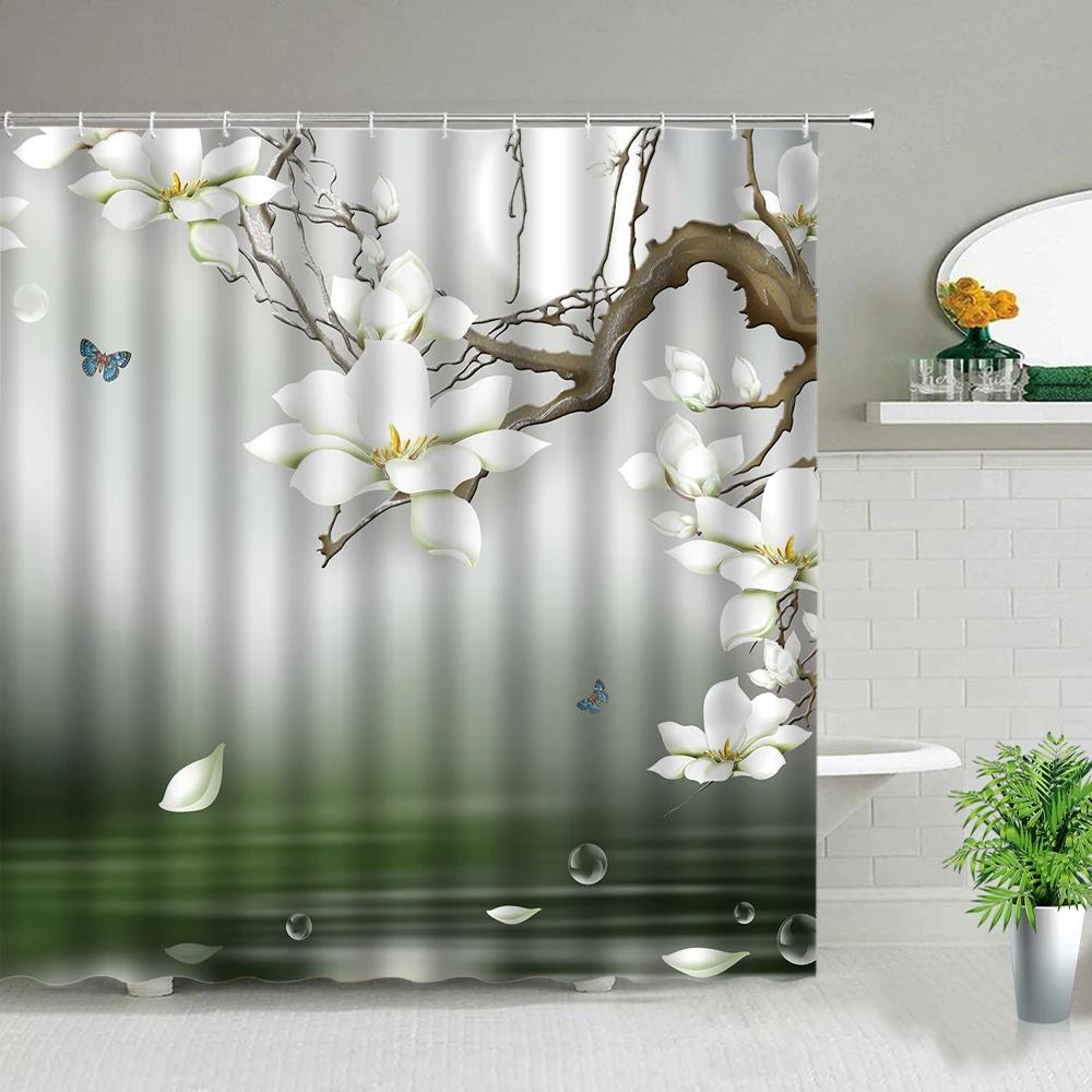 Flowers Plant Shower Curtains 3D Simple Purple Dandelion Flower Printing Polyester Home Decoration Waterproof Bathroom Curtain