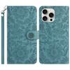 For iPhone 16 Pro Case Flower Imprint Leather Flip Wallet Phone Cover with Wrist Strap