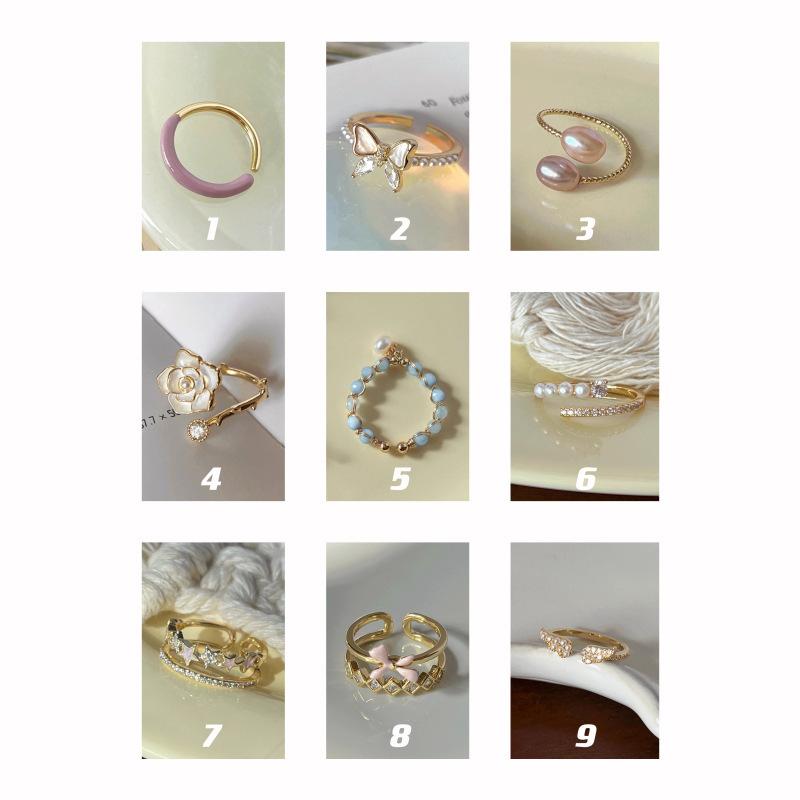 Camellia Butterfly Fashionforward Pearl Copper Ring For Women With Unique Shape Geometric