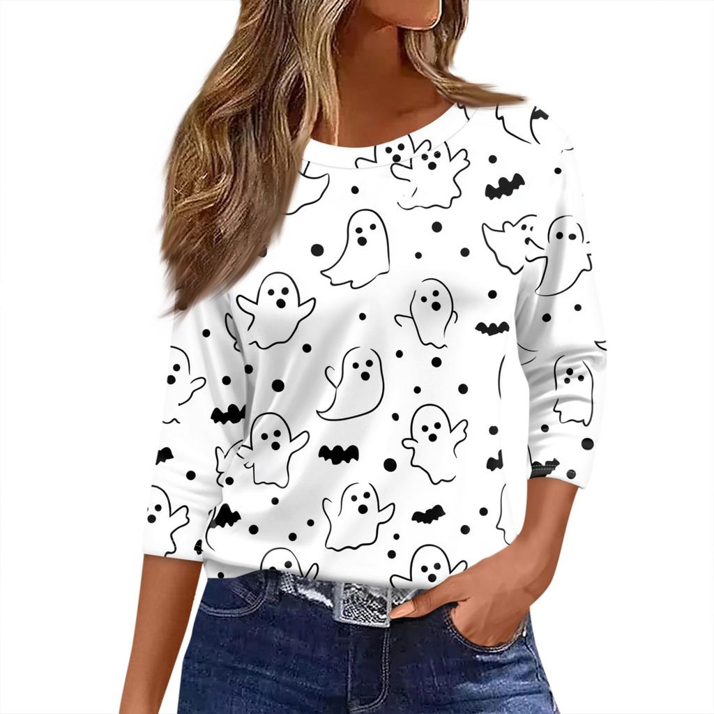 Women's O-neck 3/4 Sleeve  Printed Top