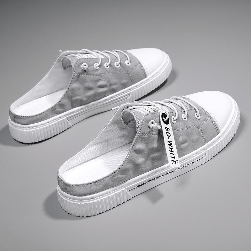 

Тапочки мужские летние верхняя одежда дышащие дезодорирующие холщовые тапочки с сумкой на голову ленивые сандалии без каблука на одну педаль 39 серый