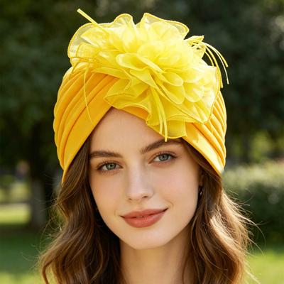 Cappello Turbante da Donna Colore Puro Decorazione Floreale in Rete Elastico Antiscivolo Fascia per Capelli Traspirante Leggero Foulard Cappello Estivo