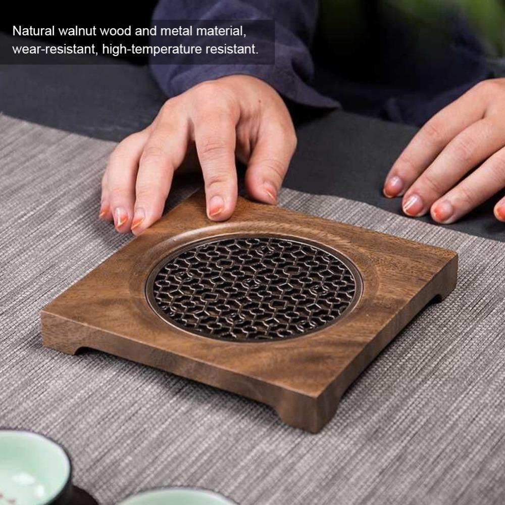 Square Shape Heat Insulation Coaster Wood Teapot Pad Walnut Teapot Mat  Tea Room Decor
