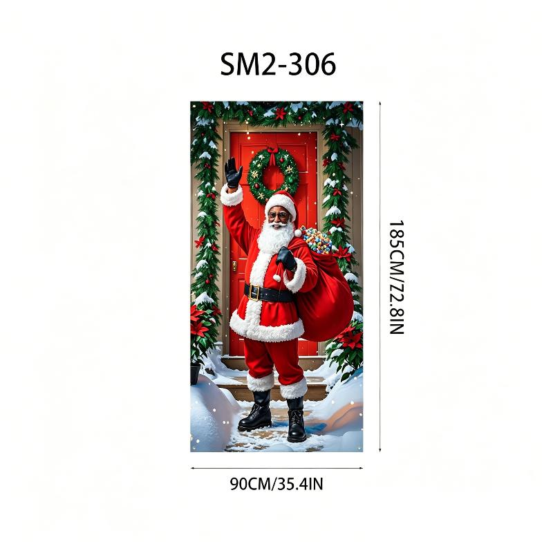 Christmas Santa And Elk Theme Backdrop Nut Cracker Snowman Door Banner Indoor Outdoor Veranda Door Cover Photography Background