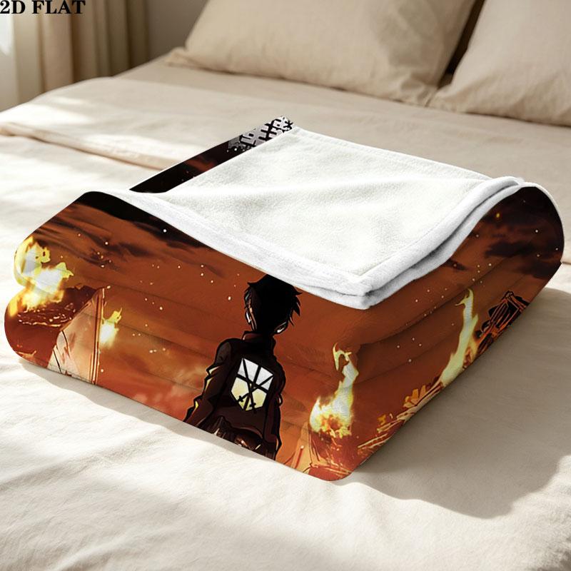 1PC Attack Titan Patterned Flannel Blanket Suitable For All Seasons For Home Decor Warmth And Comfort Gifts Holiday Present