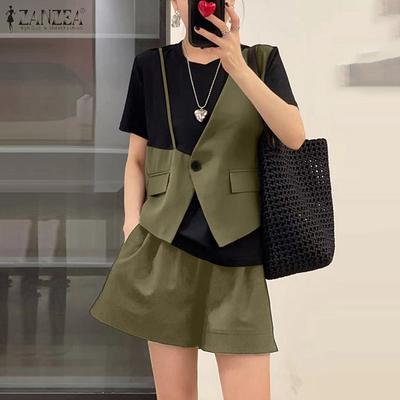 Women Patchwork Short Sleeve T-Shirts and Shorts Summer Two Piece Suit Sets