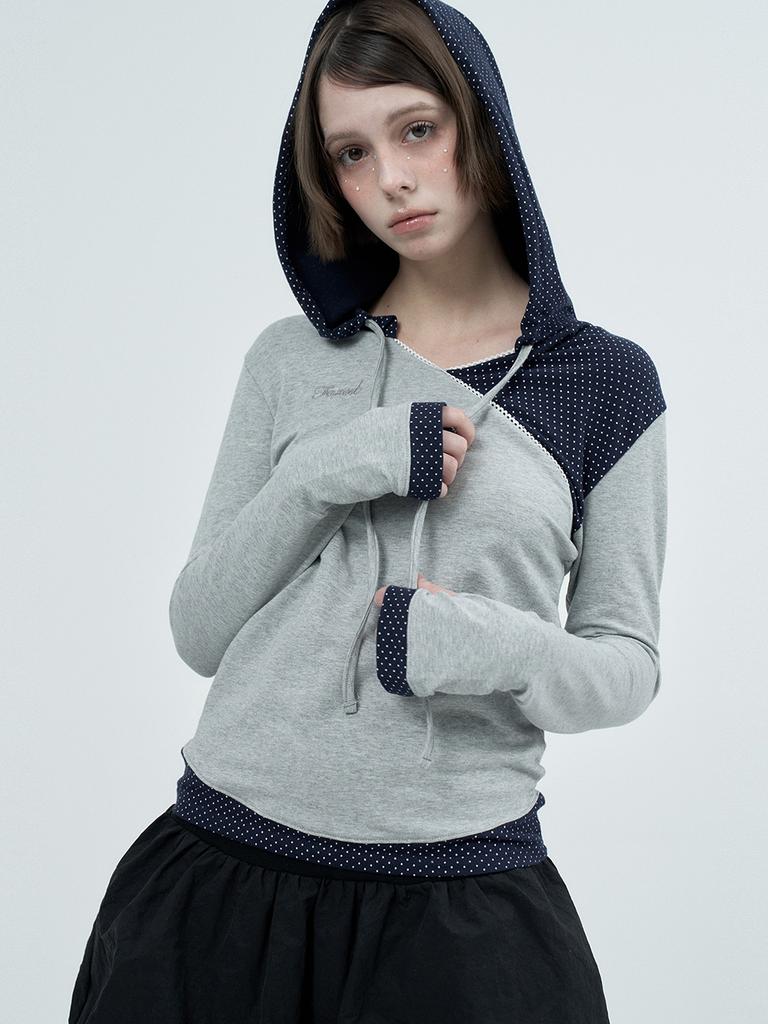 FAZED Dot Wrap Layered Hoodie_Gray