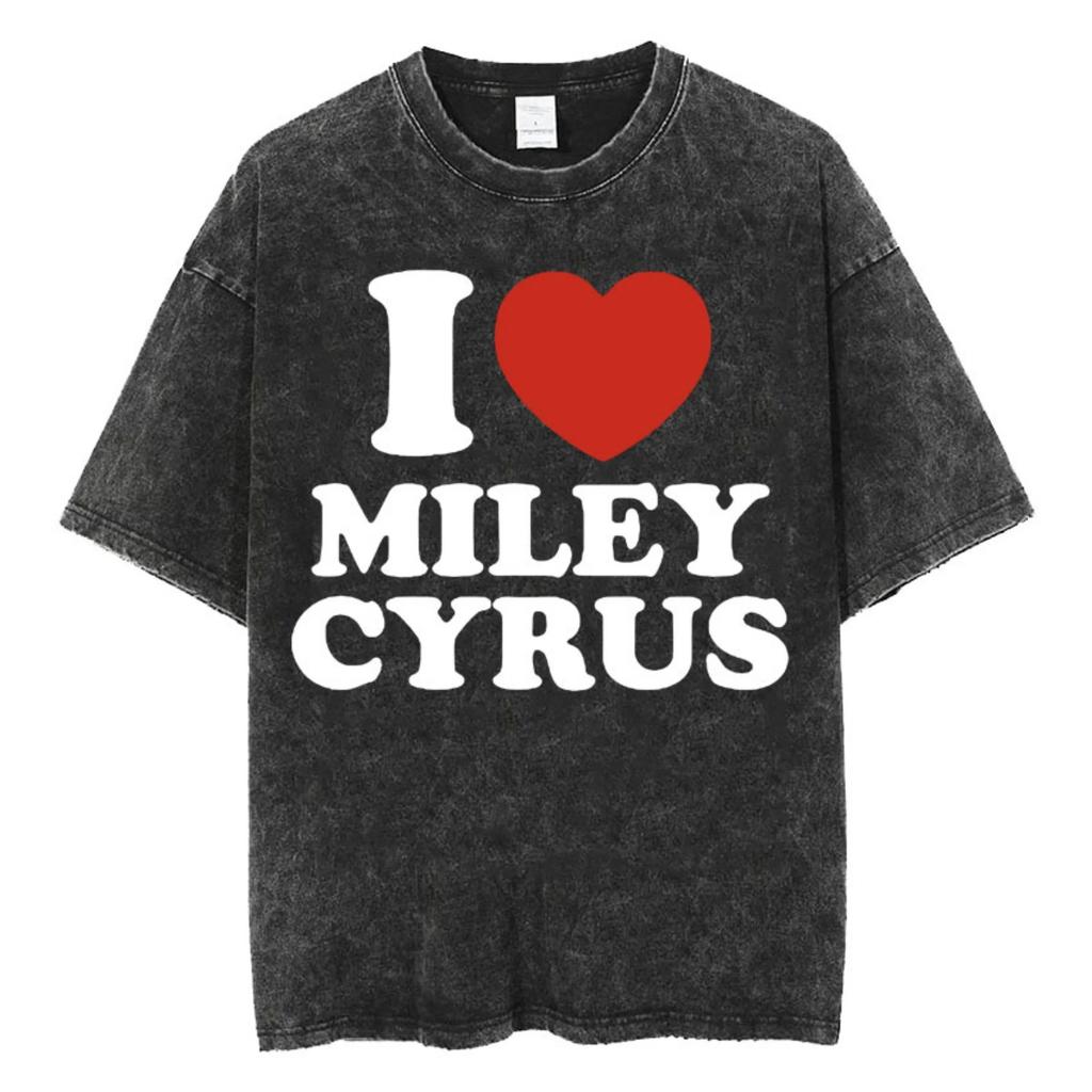 Miley Hannah Montana Logo T Shirt Men Women Summer Casual Vintage Washed T Shirts Unisex Aesthetic Hip Hop T-shirt