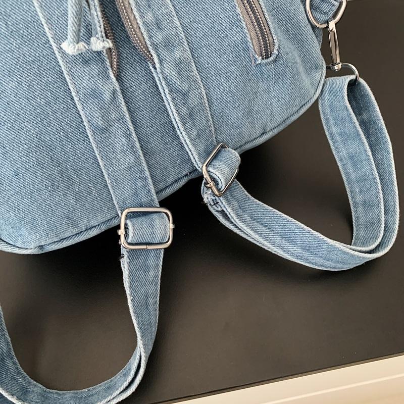 Vintage Solid Color Denim Backpack Large Capacity Multifunctional Chest Bag