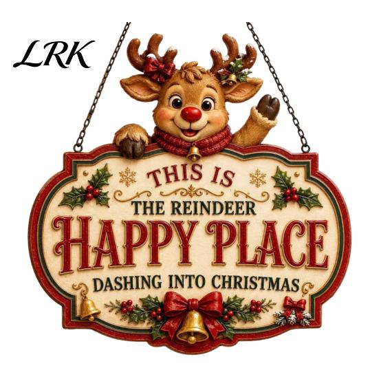 Christmas Bedroom Door Decor This Is Our Blessed Happy Place Sign, Welcome Front Durable Wooden Holiday Sign Hanger Decoration, Rustic Wall